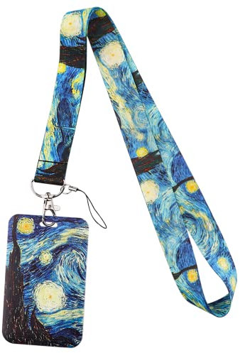 Umhängeband mit Clip Verschluss mit Hard ID Card Case, Cute Neck Strap Keychain, Sternennacht