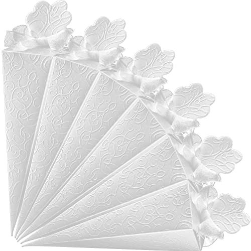 ZOOMPIL 50pcs Papier Kegel Papierkegel, Süßigkeitentüten, Papierstrauß Dreieckkegel Schachtel, Hochzeit Taufe Papier Kegel Konus Deko Weiß, für Papier Hochzeit Konfetti Zapfen, Bonbonblumenteller