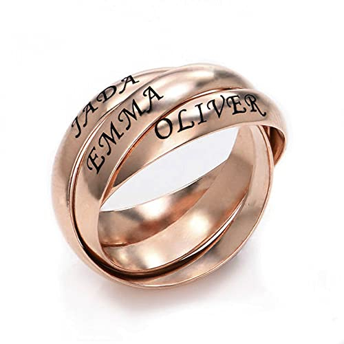 kaululu Damen Personalisiert 3 Ringe Ineinander mit 3 Namen Geflochten Twisted Knoten Knuckle Band Wickelring Verlobungsring Trauring Geschenk für Frau Freundin Mutter und Tochter Rosegold 6