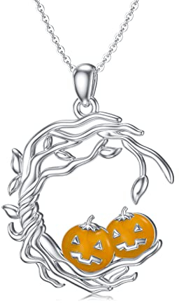 Shusukue Kürbis Kette für Halloween S925 Sterling Silber, Kürbis Teufel Wald Anhänger Halskette Halloween Schmuck Geschenk für Frauen Mädchen