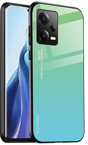 EASSGU Funda Adecuada para Redmi Note 12 Pro+ 5G / Redmi Note12 ProPlus (6.67 Inches), Carcasa Trasera de Vidrio Degradado, Funda para Teléfono Móvil Anticaída y Antiarañazos - Verde Cian