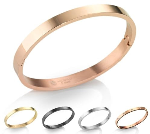 inSCINTILLE Bangles Bracelet Rigide en Acier Inoxydable pour Femme avec Boîte Cadeau Incluse (Hauteur : 4 mm - Circonférence : 21 cm, Or Rose)