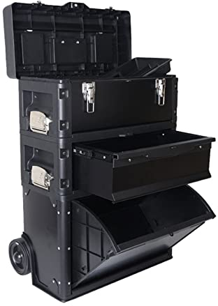 Werkzeugbox/Werkzeugkästen Haushaltsgroßer Werkzeugkasten zur Aufbewahrung, tragbarer, stapelbarer, aufrechter Trolley-Werkzeugkasten aus Stahl und Kunststoff mit Schubladen und abnehmbarem Tablett We