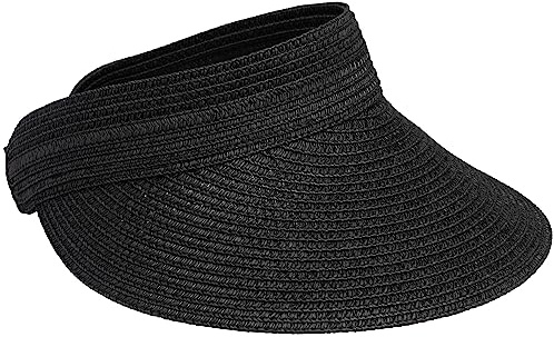 Caspar HT027 verstellbare leichte Damen Sommer Schirmmütze Sonnenvisor aus Toyo Stroh, Farbe:schwarz, Größe:One Size