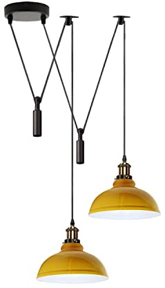 LEDSone Retro 2-flammige Spinnenleuchte, Pendelleuchte, Metall, 29 cm, Messing, E27-Fassung, verstellbar, industriell, für Wohnzimmer, Schlafzimmer, Café, Flur, Loft [Energieklasse A] (Gelb)