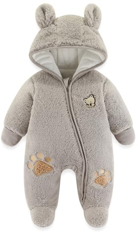 JiAmy Baby Schneeanzüge Winter Overall mit Kapuze Fleece Strampler Mädchen Jungen Warm Outfits- Gr. 6-9 Monate (73 cm), Rot