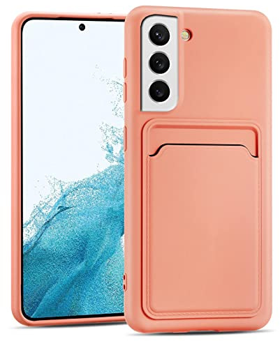 CoolGadget Handyhülle mit Kartenfach für Samsung Galaxy S22 Rosa | Silikon Case mit Kartenhalter auf der Rückseite, stoßfest, erhöhter Kameraschutz, dünn