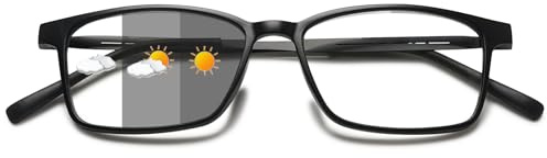 Lanomi Selbsttönende Lesebrille Herren Damen Blaulichtfilter Photochrome Lesehilfe Rechteck UV Schutz Sehhilfe Flexibel Vollbild Sonnen Brille mit Sehstärke