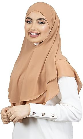 LAMISHIJAB® Hijab Slip Hijab Khimar Effekt 2 Schleier zum Binden ohne Nadeln für Frauen Musumane Segeln HE600, Ziegelrot, One size