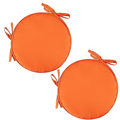 2 Stück Sitzkissen mit Bänder - 30 cm Rundes Stuhlkissen Sitzpolster für Stuhl Weiches Sitzkissen Sitzauflage für Autositz, Bürostuhl, Esszimmer Stühle Bänke und Alle Stühle (Orange, 30 x 30 cm)