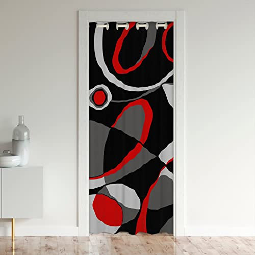 Loussiesd Geometrisch Streifenlinien Türvorhang 106x203cm für Tür Geometrie Fensterbehandlungen für Couch Abstrakte Fensterbehandlungen s Luxus Art Raumteiler Vorhänge GardineRot Grau Schwarz