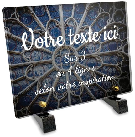 Placa funeraria rectangular personalizable en plexi con diseño de vidrieras, diferentes tamaños, grosor 6 mm, personalizado en varias líneas 20 x 15 cm