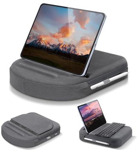 MoKo Tablet Kissen Ständer, Einstellbare Betrachtungswinkel Tablet Kissenhalter für Schoß/Bett/Schreibtisch mit Stylus Stifthalter, Kompatibel mit iPad Pro 11/10,9/10,2 bis zu 11, Handy, Buch, Grau