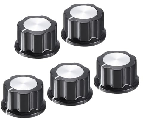 QUARKZMAN Potentiometer Knöpfe Aluminiumlegierung 26x15,5mm 6mm Loch Lautstärkeregler Knopf Kappe für Gitarre Bass, Lautstärkeregler, Audio mit 5er Set Schraube Schwarz 5PCS