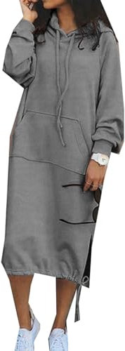 Damen Herbst Und Winter Lange Feste Farbe UnregelmäßIge Kapuze Mit Kordelzug Sweatshirt LäSsig Tasche Top