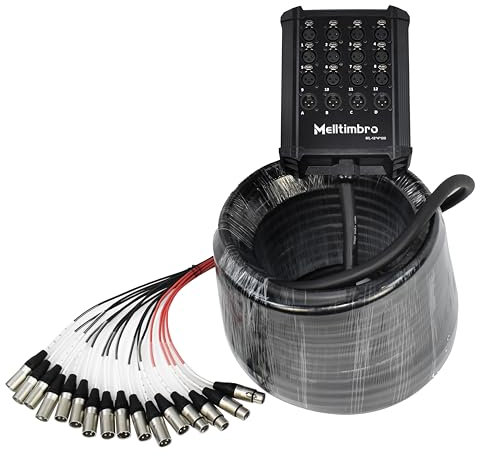 Melltimbro Low Profile XLR Send Circuit Board Snake Cable, Small Footprint XLR Box Snake for Live, Recording, Stage, Studio, 12 Channel 4 Return 100Feet Long