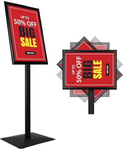 RayLove Infoständer DIN A3,Stahl-Schildhalter,Schwarz PREMIUM Design Informationsständer (1.25 m), Hoch-/Querformat, Zeichenrahmen für Hochzeits Geschäftsereignisanzeige