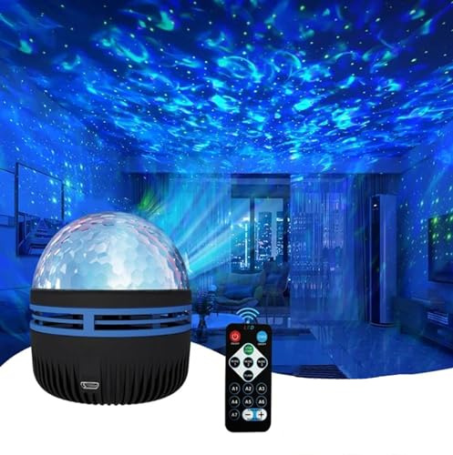 2-in-1-Nordlicht- und Meereswellenprojektor, LED Sternenhimmel Projektor, Wasserwellen Sternenlicht Projektor mit Fernbedienung, LED Projektorlampe Nachtlicht für Schlafzimmer Party Dekoration (A)