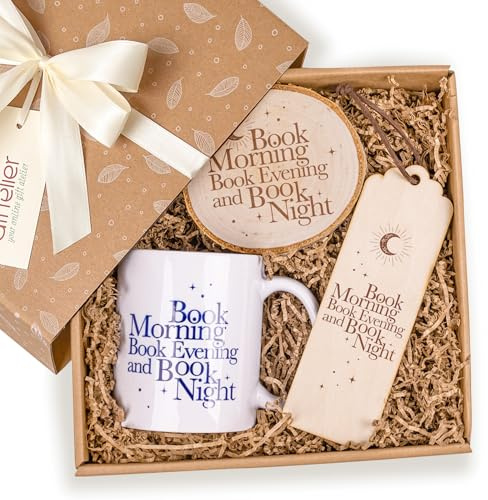 Geschenkset Book Morning, Geburtstagsgeschenk mit Tasse, Lesezeichen und Tassenuntersetzer