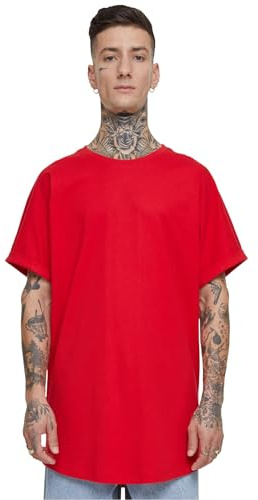 Urban Classics Herren T-Shirt Long Shaped Turnup Tee, lässiges T-Shirt für Männer, in langem Schnitt, erhältlich in vielen Farben, Cityred, XL