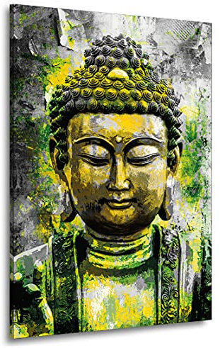 Kunstgestalten24 Aludibond Bild Buddha Green Paint Wandbild Kunstdruck Wanddekoration