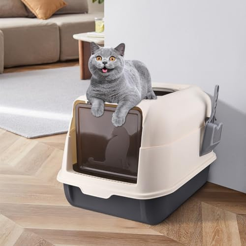 Katzenklo, Katzentoilette, Cat Litter Box, Geschlossene Katzentoilette, Katzenklo inklusive Schaufel, ausziehbares Tablett, Auslaufsicherer Boden (36 * 51 * 34cm schwarz)