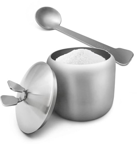 LYHLYA 300 ml Sugar Bowl 304 Stainless Steel Spice Jar Home Spice Jar Metal Tin Kitchen Sugar Container with Lid and Spoon for Spices, Sugar, Coffee, Tea, Pepper (Style 5)