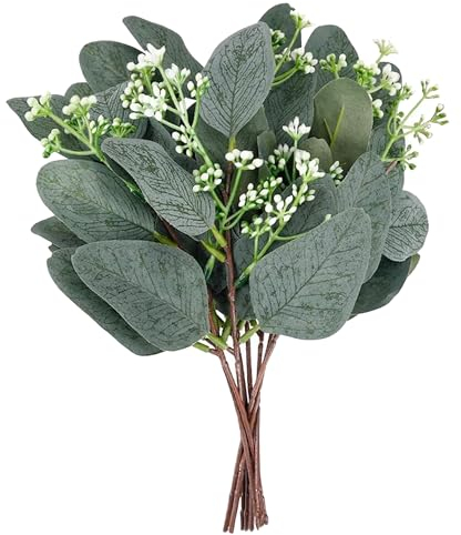 Roosea 12 STK Eukalyptus Deko Künstliche Pflanzen Simulation Grüner Eucalyptus Hinterlässt Zweige Deko Silberdollar Eukalyptus Pflanze Bulk Eukalyptus Getrocknet Fake Plant Für Hochzeit Party Büro