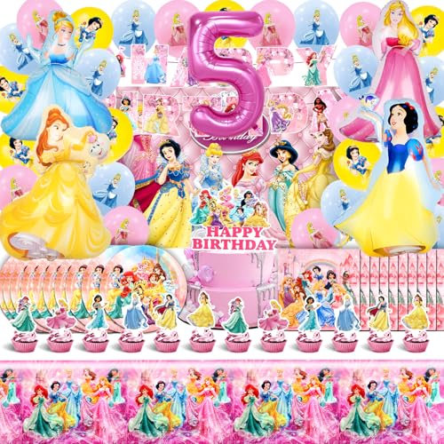 Deko Prinzessin Geburtstag für Mädchen 5 Jahre - Ballon, Hintergrund, Folienballon, Helium Luftballons, Party Deko Kindergeburtstag