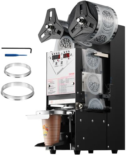 VEVOR Vollautomatische Verschließmaschine, 500–650 Tassen/h, Juice Cup Sealer für 180 mm hohe und 90/95 mm große Tassen, Boba-Teeverschließer mit digitaler LCD-Steuerung für Bubble-Milch-Tee, Kaffee