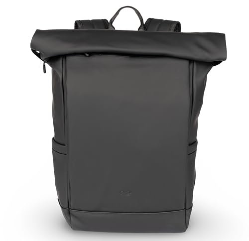 Cas8 Laptoprucksack NOMAD, funktioneller Rolltop Rucksack für Damen und Herren, wasserfester Backpack mit Laptopfach bis 15,6 Zoll für Arbeit, Freizeit & Schule, schwarz