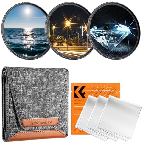 K&F Concept Ø77mm Filtre Étoile 4+6+8 Points Filtre Star Effets Spéciaux et 3 Chiffon et Sac pour Objectif Appareil Photo