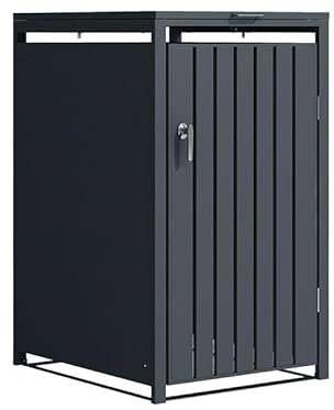 Single Wheelie Bin Steel Storage with Soft Close Lid - Anthracite Outdoor Trash Can Storage - Size 80D x 68W x 116H centimetres