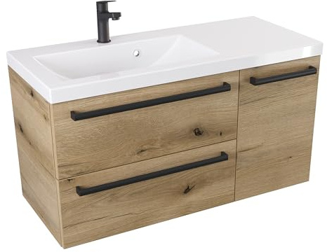 Furni Loft-Waschbeckenunterschrank 90 D L ATH DC - Mattes Holz - Schwarzer Mattgriff