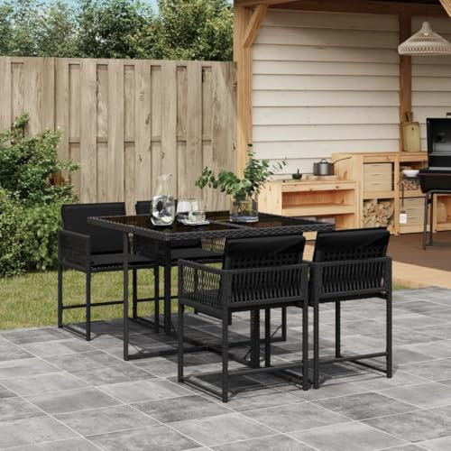 Keyroto Rattan Sitzgruppe für 4 Personen, Gartenmöbel Polyrattan, Gartentisch mit 4 Stühlen & Kissen, Gartengarnitur Sitzgarnitur, Essgruppe Outdoor Terrasse Schwarz Type-31