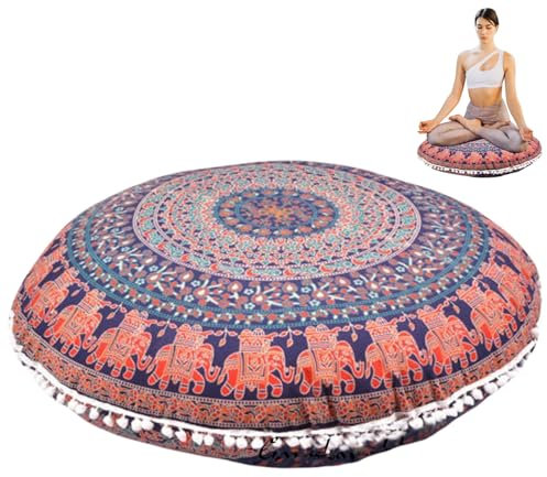 Pouf Cover 31,5 -Zoll -Mandala Meditation Kissen Cover bequemer runde Bodenkissen Abdeckung Sitzkissen für Meditation Yoga Gebet nur Deckung ohne Einsatz