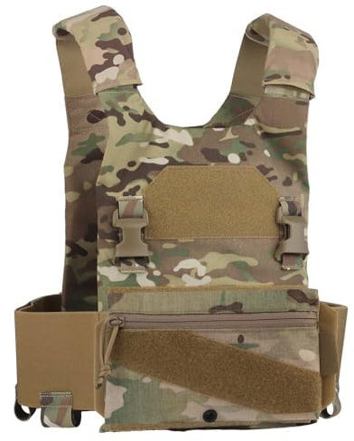 Peminkoo Combat Lightweight Plate Carrier Vest Tactical Molle Vest Chest Buckle Outdoor Military Waist Seal Storage Bag (CP)