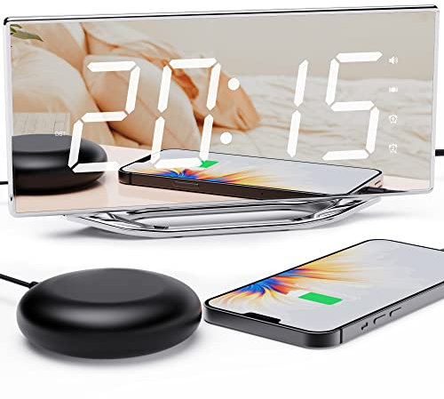 ROCAM Extrem Lauter Vibrationswecker Bettschüttler für Gehörlose/Tiefschläfer/Schwerhörige, Laut Wecker für Tiefschläfer, Digital Uhr mit Snooze, Dimmer, Batterie Backup