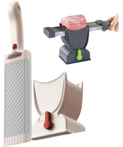 Coupe-Viande Quick Slice, trancheuse à Viande multifonctionnelle pour Viande Crue fraîche, épaisseur réglable 2 ou 4 mm, Coupe-Porc Manuel pour bœuf, trancheuse Manuelle à Jambon et Saucisson,White