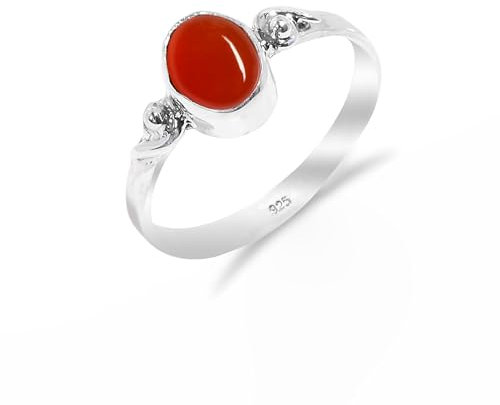 Karneol Naturstein Ringe 925 Sterling Silber Ring für Frauen Männer Bezal Set Ring Alltagsschmuck zierlicher Ring für Sie Vintage Handgemachter Ring RB-02-CRNL-8
