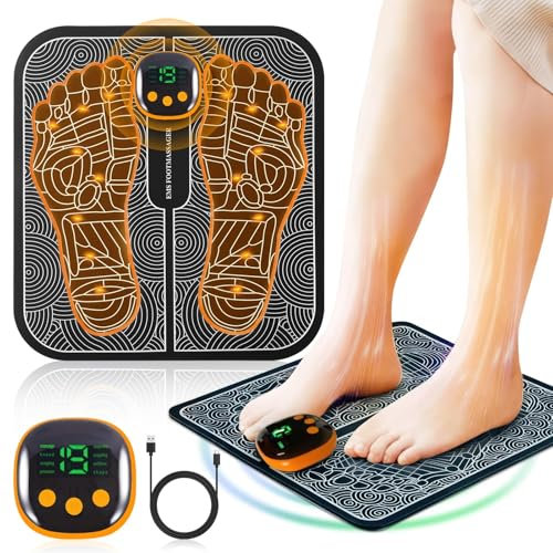 Ems Fußmassagegerät,USB Fussmassagegerät Elektrisch Faltbares und Tragbares Foot Massager mit 8 Modi & 19 Einstellbaren Frequenzen für Muskelschmerzlinderung und Durchblutungsförderung