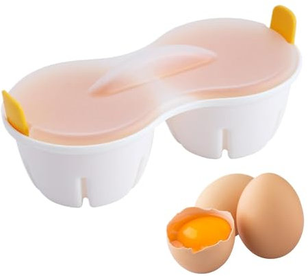 Sghtil Papaquier de huevo de microondas, para microondas - 2-cavidad de vapor barco,Fabricante de huevos escalfados antiadherente con gadget de cocina resistente al calor en la tapa para