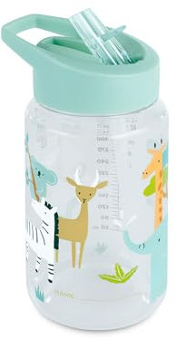 Miniland - Bottiglia per Bambini in Tritan da 450ml, Borraccia con Cannuccia e Manico Ergonomico, Lavabile in Lavastoviglie (Jungle)