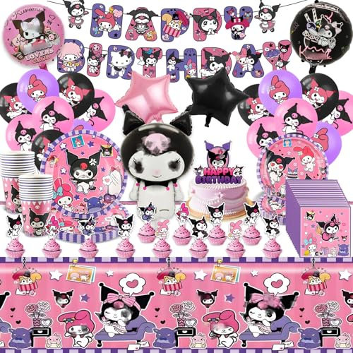 Pappteller Kindergeburtstag Mädchen Kur- Romi Geburtstag Geschirr Set Geburtstagsdeko Partygeschirr Tischdecke Pappteller Tischdecke Birthday Banner Teller Servietten Party Tableware Supplies Deko