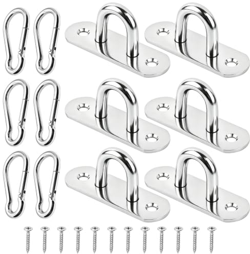 ENUTROF Augplatte mit Öse Augenplatte Edelstahl Ösen Wandöse Karabiner 6STK | Groß Halteöse Ösenplatte für Innen und Außenbereich Sonnensegel Wand-Befestigung Decken-Befestigung Wand-Haken Decken-Haken