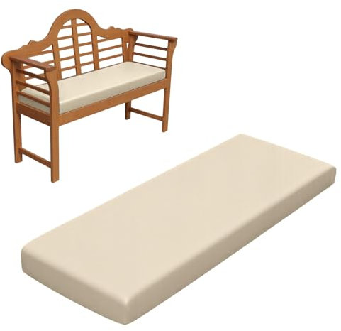 RZYW 5cm Dicke Wasserfest Sitzkissen Outdoor, Sitzauflage Sitzkissen Bank Auflage Ersatzpolster, rutschfeste Waschbare Bankauflage Bankkissen Sitzauflagen Gartenmöbel Bank Polster,Beige,165x60cm