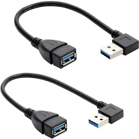 SHYSBV 3 Pcs 90 Degree USB Extender, USB3.0 Extension Data Cable 20cm, Right Angle USB3.0 Extension Cable, Short USB Extender Cables, Left and Right Angle Cables short, for Flash Drive/Hard Drive