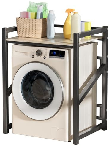 nerhemg Washer Dryer Stand Stacking Kits,Height Adjustable Washing Machine Shelf,Washing Machine Storage Unit for Front Loader,Bathroom Organizer Rack for Balcony Laundry,Black