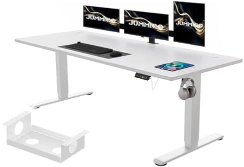 JUMMICO Höhenverstellbarer Schreibtisch 140 x 70 cm mit Kabelwanne, Höhenverstellbar Elektrisch Stehpult mit USB-Buchse, Computertisch, Ergonomischer Steh-Sitz Tisch, Bürotisch, Weiß