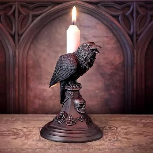 NONDK Halloween Gothic Crow Bat Candlestick Desk Ornaments Resin Candle Holder Animal Statue Figurines Easy Install